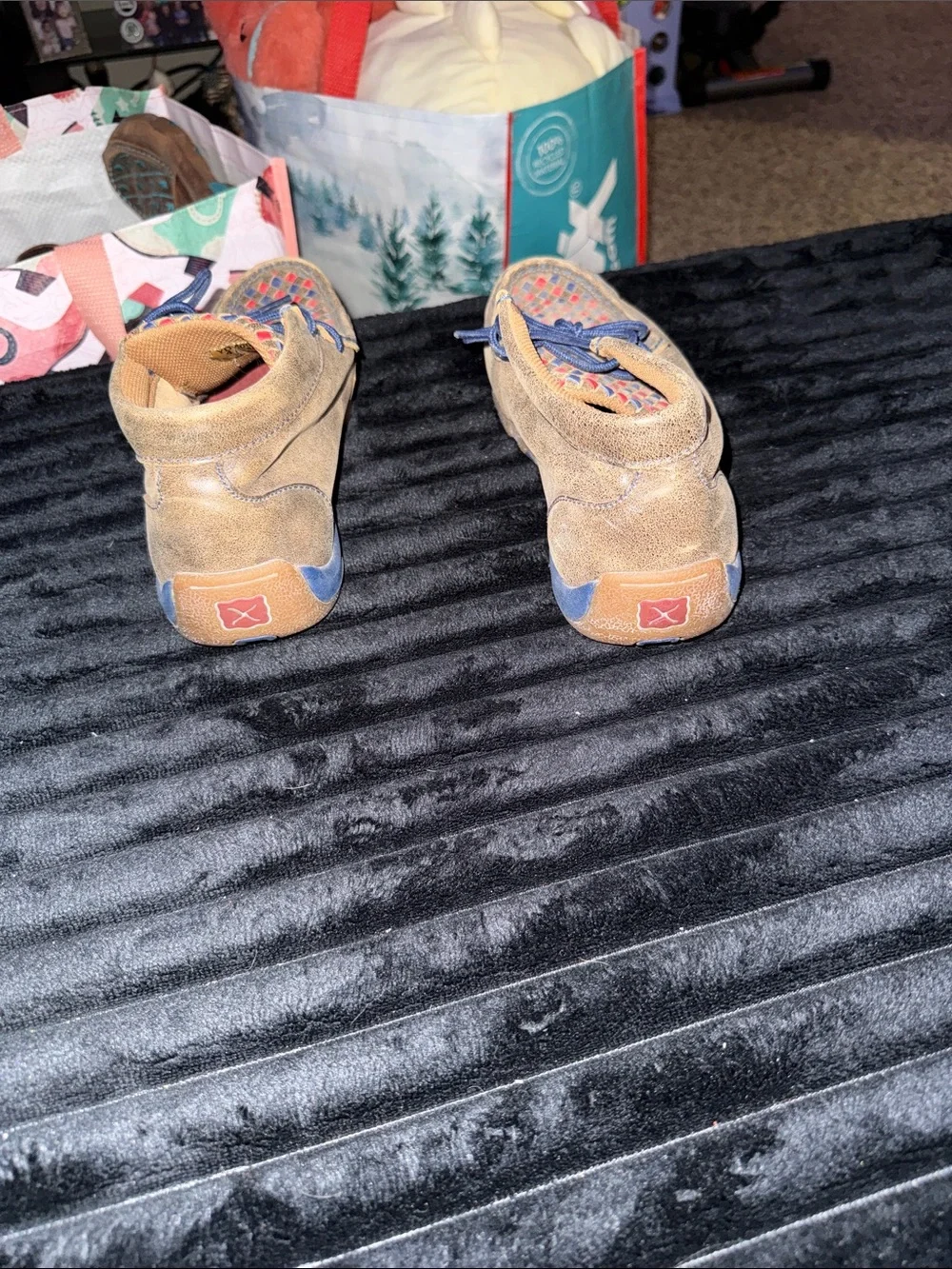 Twisted X Kids Moccasins in Brown with Red & Blue Woven Upper